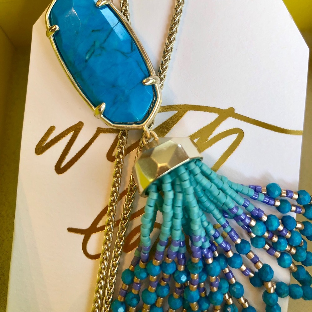 NWT Kendra Scott Eva Necklace Teal Agate & Yellow - Picture 8 of 11